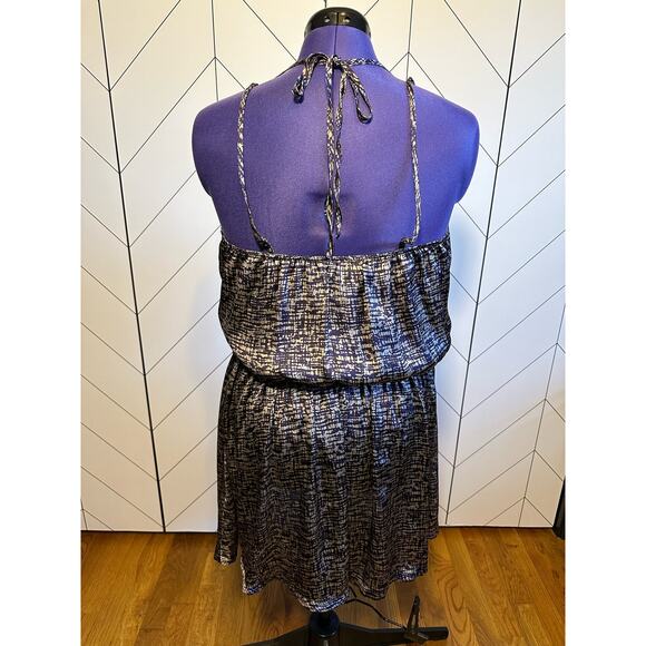 Cecico Womens Large Purple Beige Printed Silky Spaghetti Strap Button Mini Dress - Picture 2 of 9